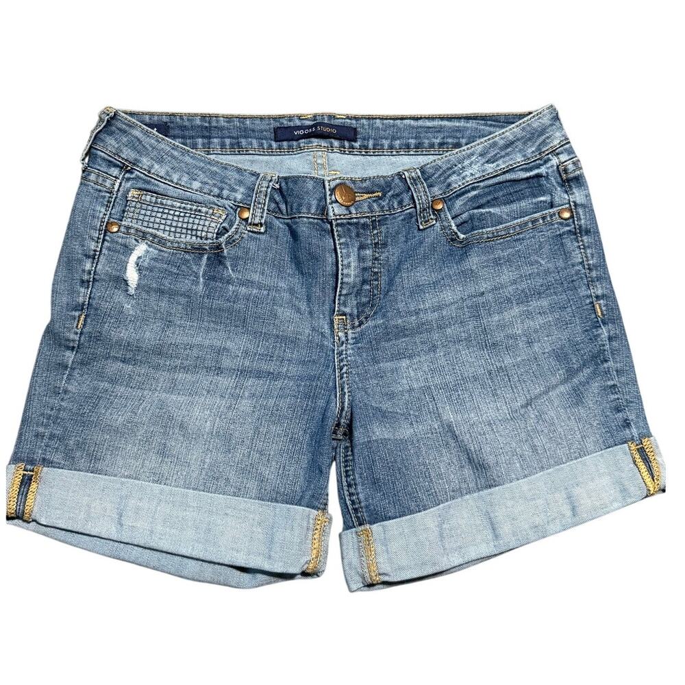 Vigoss Studio Distressed Denim Cuffed Shorts, Medium Wash, Women's Size 29